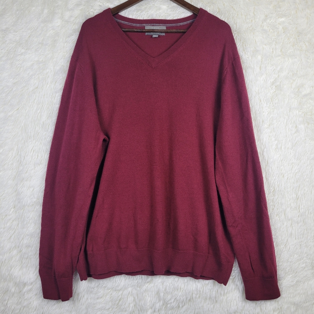 Merona Men's 2XL Burgundy Merino Wool‎ V-Neck Sweater Preppy Golf